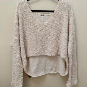 Free People Cream Textured Knit Sweater